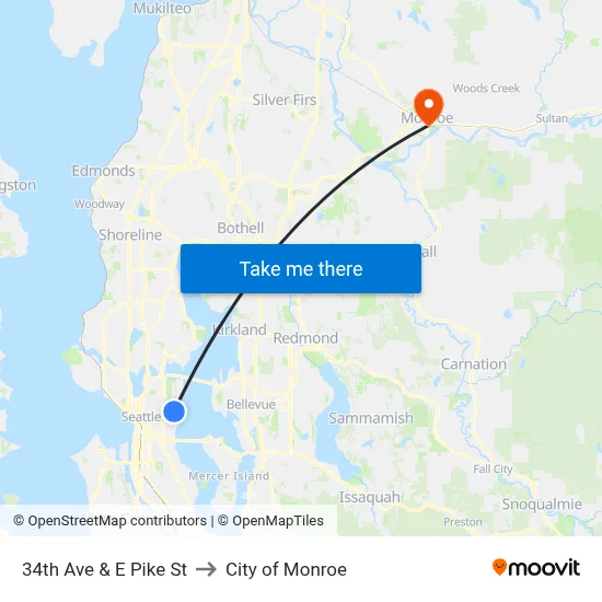 34th Ave & E Pike St to City of Monroe map