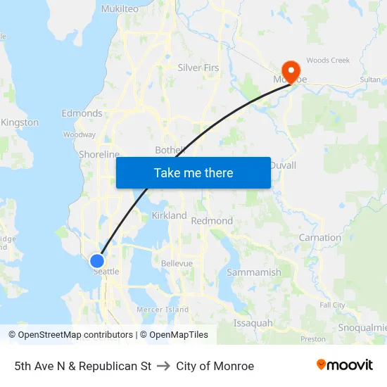 5th Ave N & Republican St to City of Monroe map