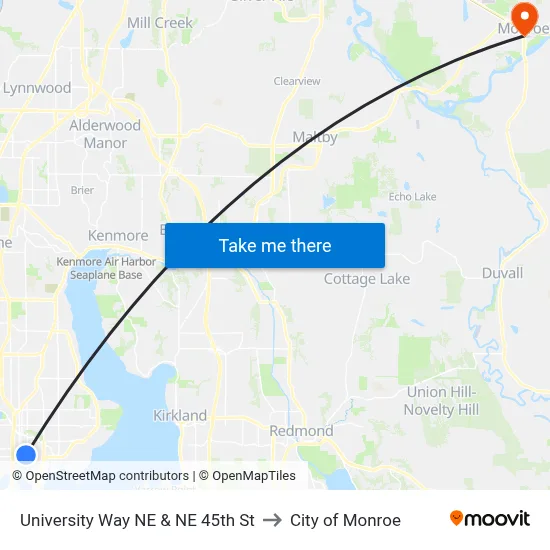 University Way NE & NE 45th St to City of Monroe map