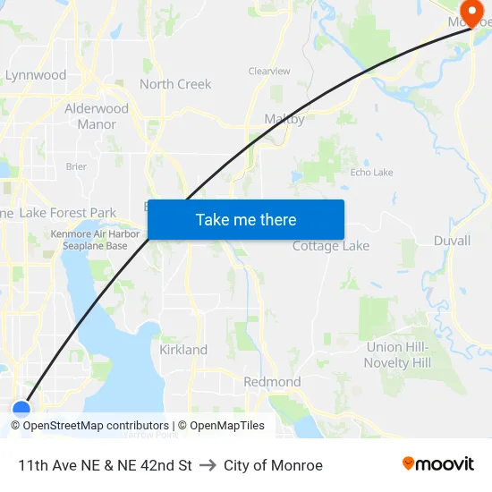 11th Ave NE & NE 42nd St to City of Monroe map