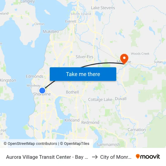 Aurora Village Transit Center - Bay 10 to City of Monroe map