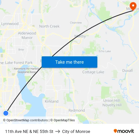 11th Ave NE & NE 55th St to City of Monroe map