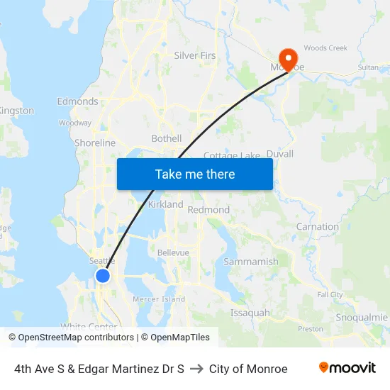 4th Ave S & Edgar Martinez Dr S to City of Monroe map