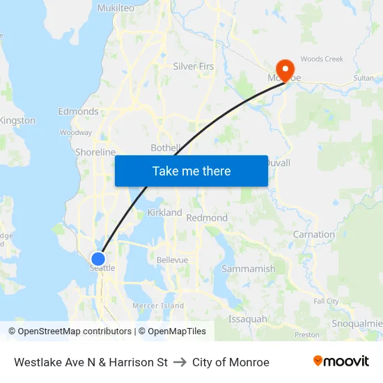 Westlake Ave N & Harrison St to City of Monroe map