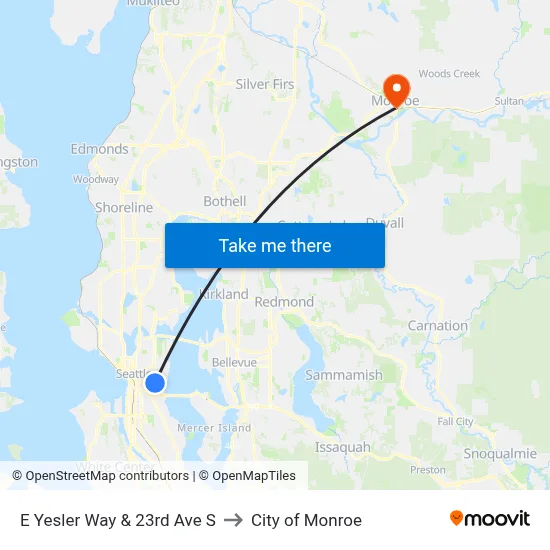 E Yesler Way & 23rd Ave S to City of Monroe map