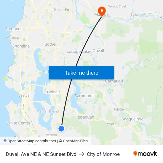 Duvall Ave NE & NE Sunset Blvd to City of Monroe map