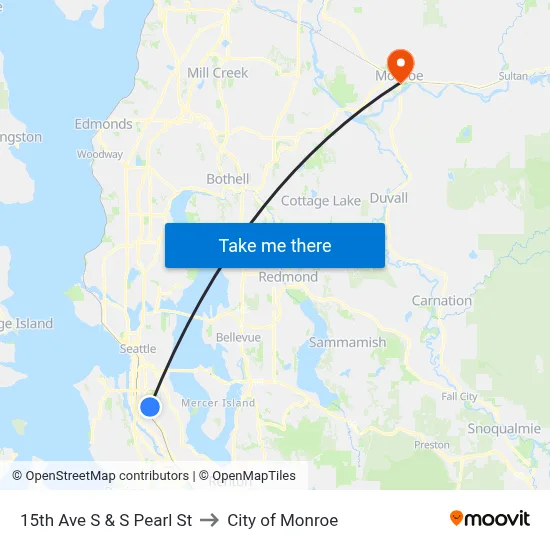 15th Ave S & S Pearl St to City of Monroe map