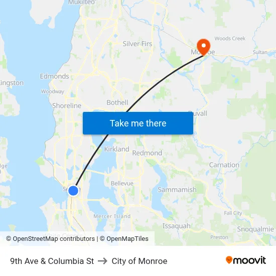 9th Ave & Columbia St to City of Monroe map