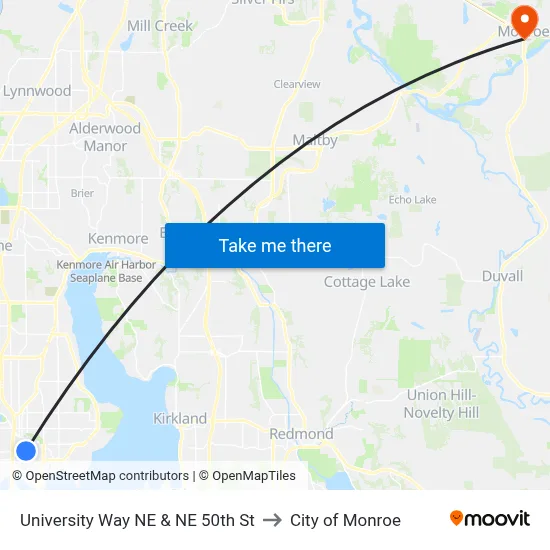University Way NE & NE 50th St to City of Monroe map