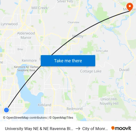 University Way NE & NE Ravenna Blvd to City of Monroe map