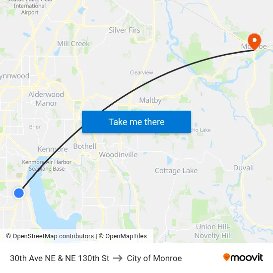30th Ave NE & NE 130th St to City of Monroe map