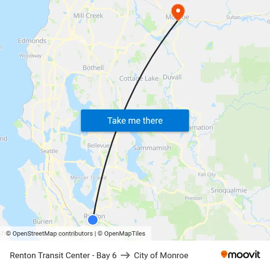 Renton Transit Center - Bay 6 to City of Monroe map