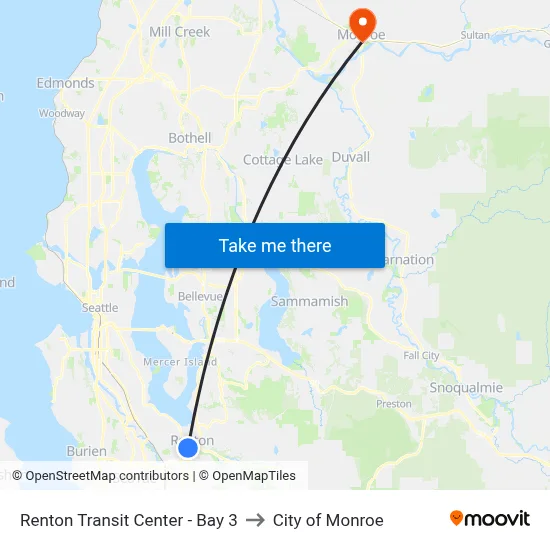 Renton Transit Center - Bay 3 to City of Monroe map