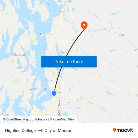Highline College to City of Monroe map