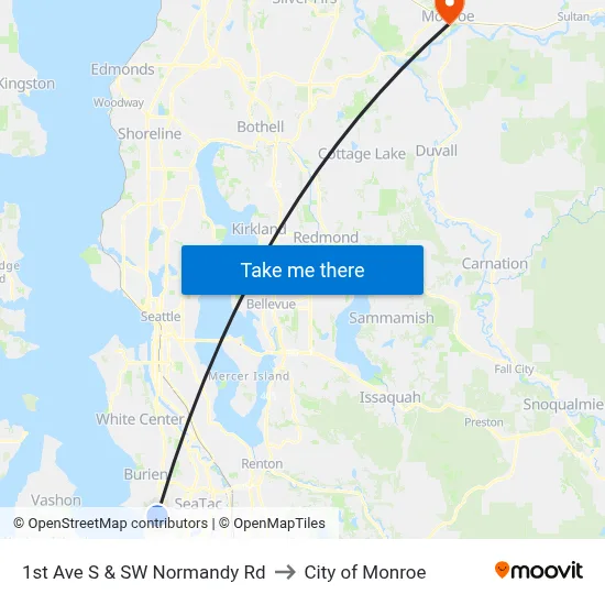 1st Ave S & SW Normandy Rd to City of Monroe map