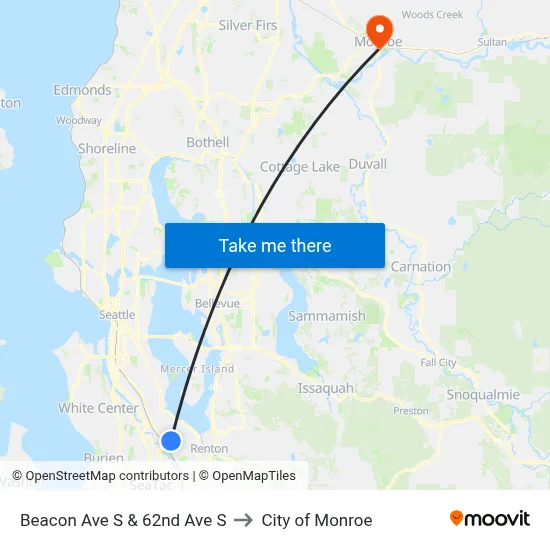 Beacon Ave S & 62nd Ave S to City of Monroe map