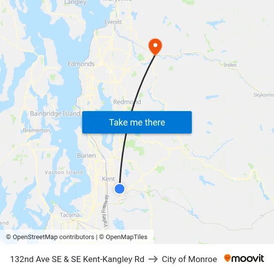 132nd Ave SE & SE Kent-Kangley Rd to City of Monroe map