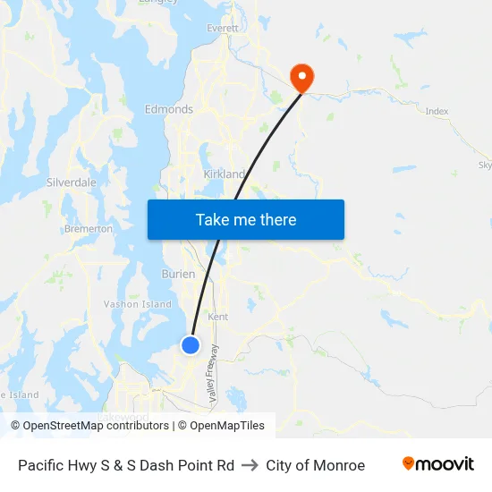 Pacific Hwy S & S Dash Point Rd to City of Monroe map