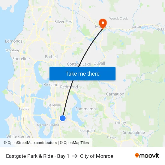 Eastgate Park & Ride - Bay 1 to City of Monroe map