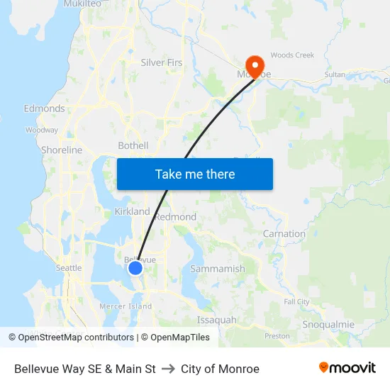 Bellevue Way SE & Main St to City of Monroe map