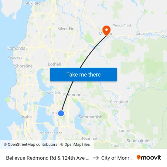 Bellevue Redmond Rd & 124th Ave NE to City of Monroe map