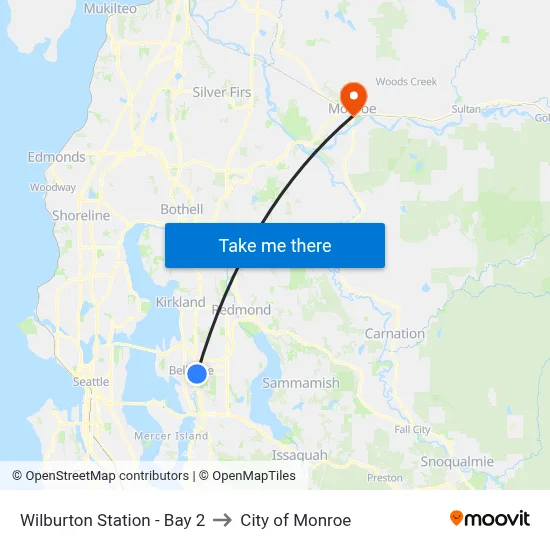 Wilburton Station - Bay 2 to City of Monroe map
