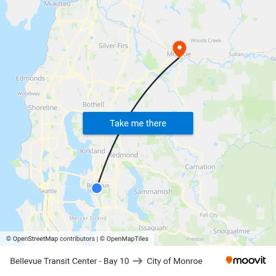 Bellevue Transit Center - Bay 10 to City of Monroe map