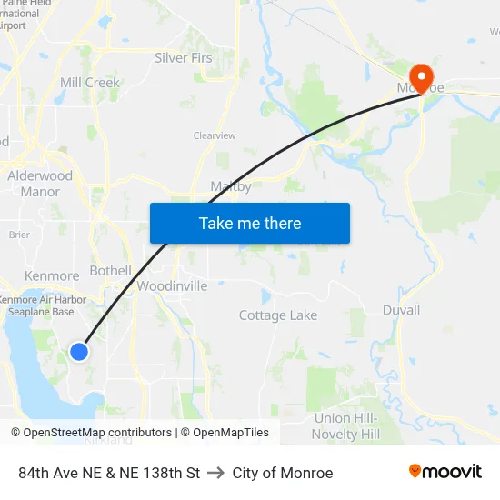84th Ave NE & NE 138th St to City of Monroe map