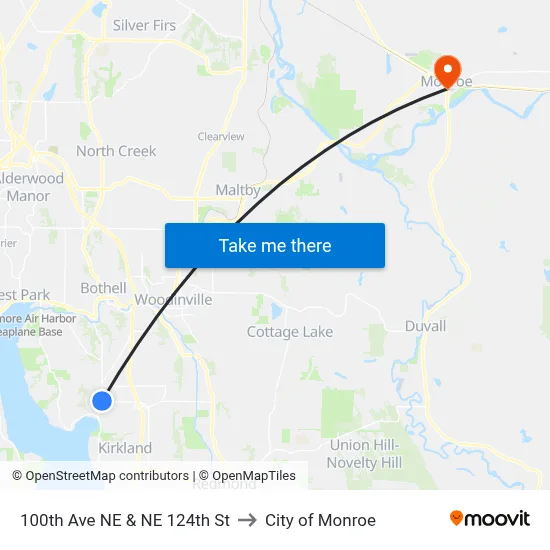100th Ave NE & NE 124th St to City of Monroe map