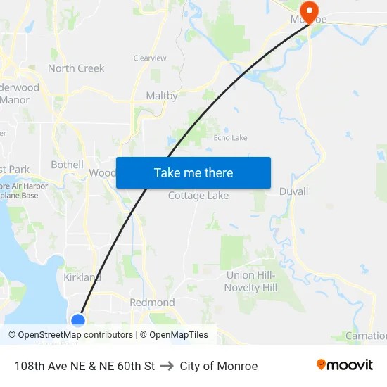108th Ave NE & NE 60th St to City of Monroe map