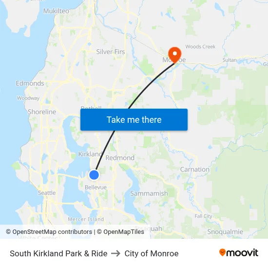 South Kirkland Park & Ride to City of Monroe map