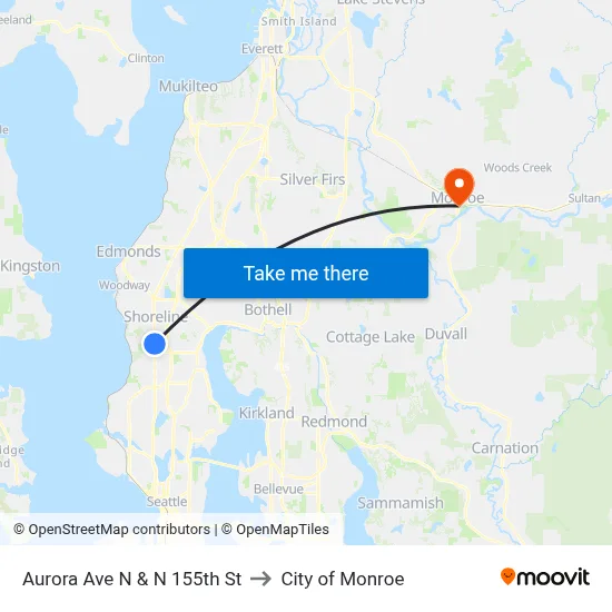 Aurora Ave N & N 155th St to City of Monroe map