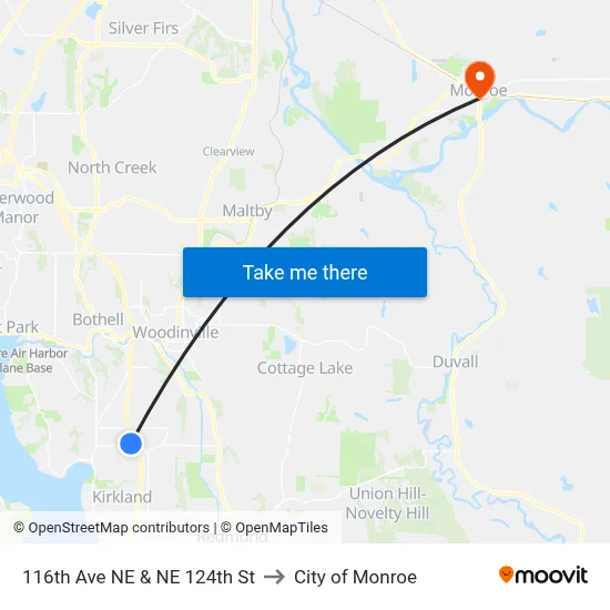 116th Ave NE & NE 124th St to City of Monroe map