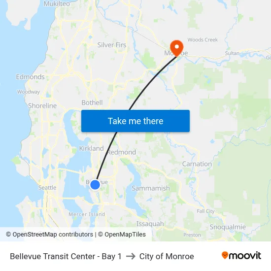 Bellevue Transit Center - Bay 1 to City of Monroe map