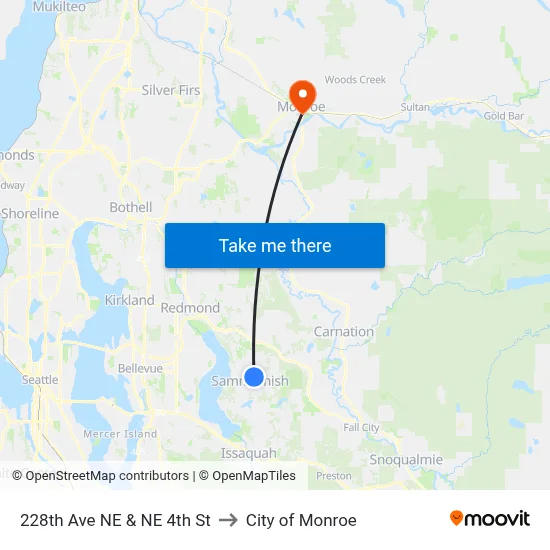 228th Ave NE & NE 4th St to City of Monroe map