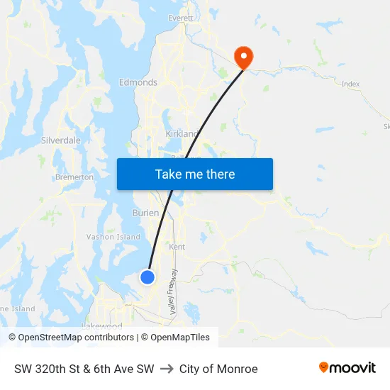 SW 320th St & 6th Ave SW to City of Monroe map