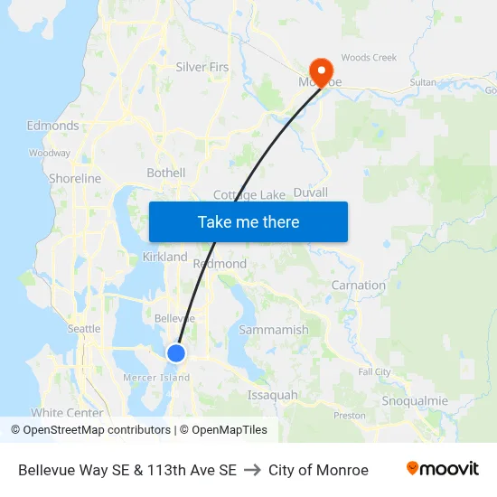 Bellevue Way SE & 113th Ave SE to City of Monroe map