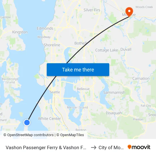 Vashon Passenger Ferry & Vashon Ferry Dock to City of Monroe map