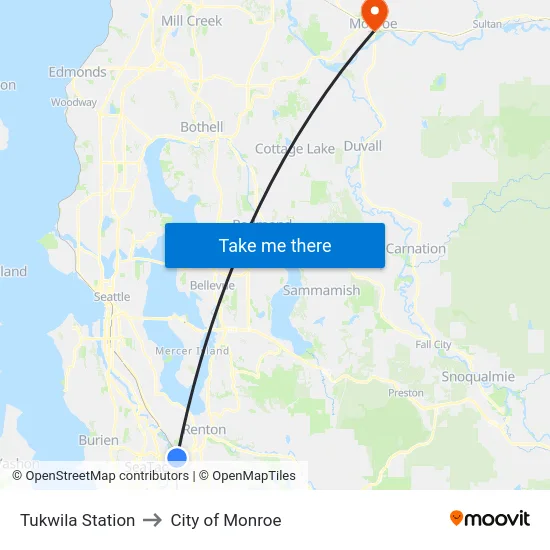 Tukwila Station to City of Monroe map