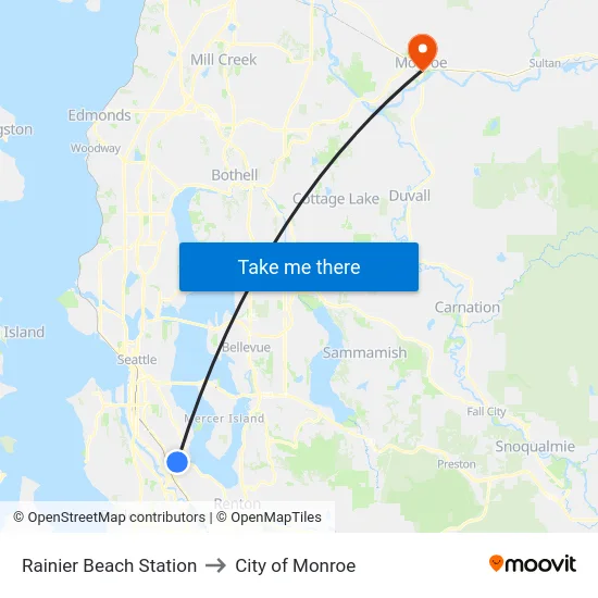 Rainier Beach Station to City of Monroe map