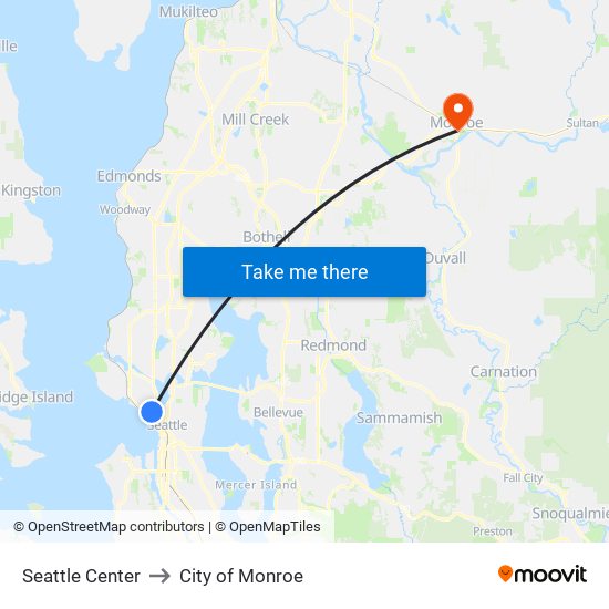 Seattle Center to City of Monroe map