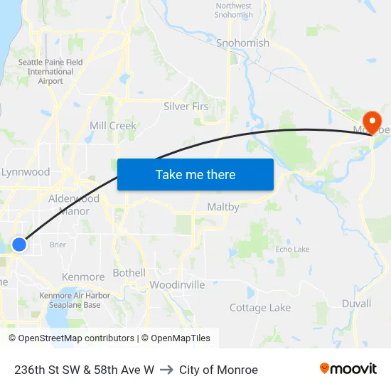 236th St SW & 58th Ave W to City of Monroe map