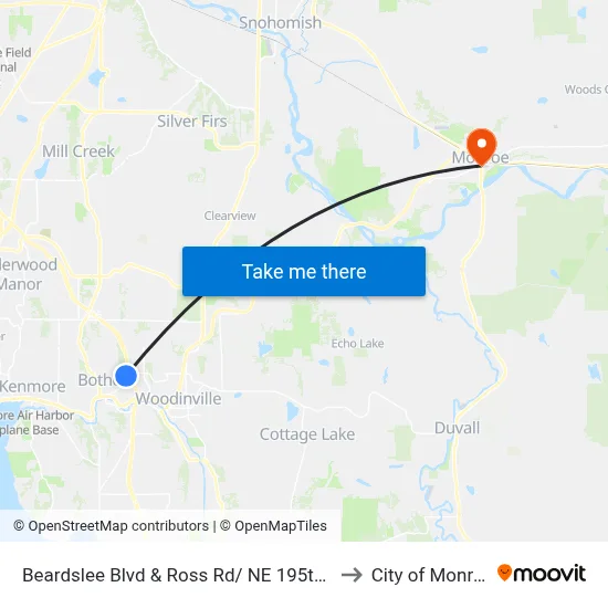 Beardslee Blvd & Ross Rd/ NE 195th St to City of Monroe map