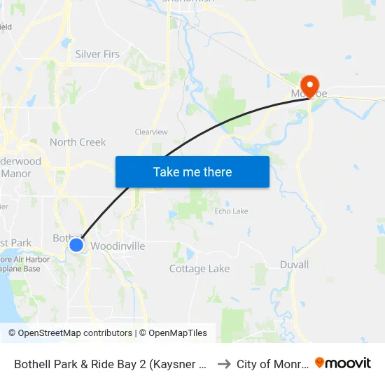Bothell Park & Ride Bay 2 (Kaysner Way) to City of Monroe map