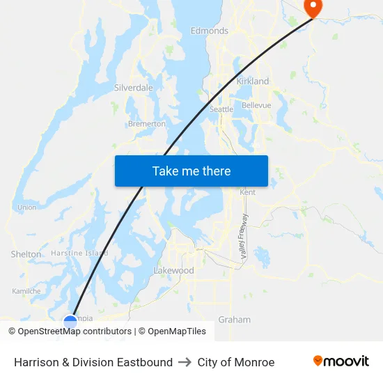 Harrison & Division Eastbound to City of Monroe map