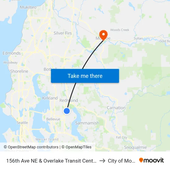 156th Ave NE & Overlake Transit Center - Bay 7 to City of Monroe map