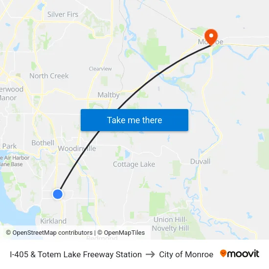 I-405 & Totem Lake Freeway Station to City of Monroe map