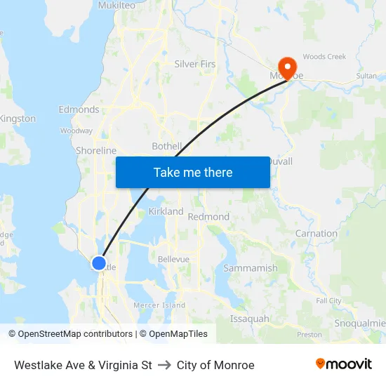 Westlake Ave & Virginia St to City of Monroe map