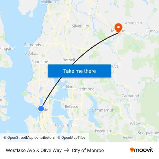 Westlake Ave & Olive Way to City of Monroe map
