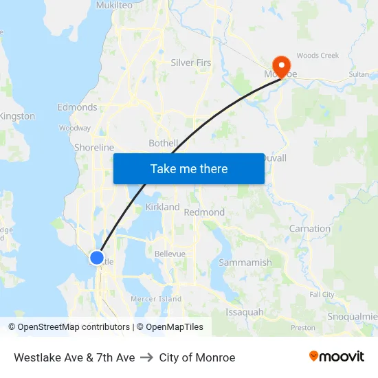Westlake Ave & 7th Ave to City of Monroe map